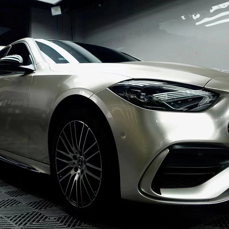 Glossy Metallic Champagne Silver Vinyl Wrap - Image 3