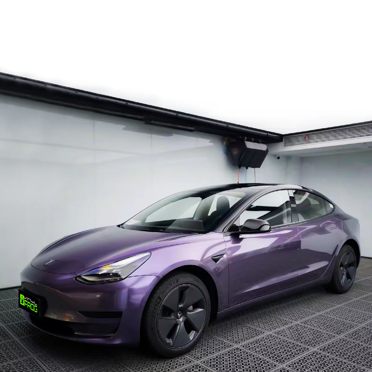 Glossy Metallic Violet Gray Vinyl Wrap - Image 4