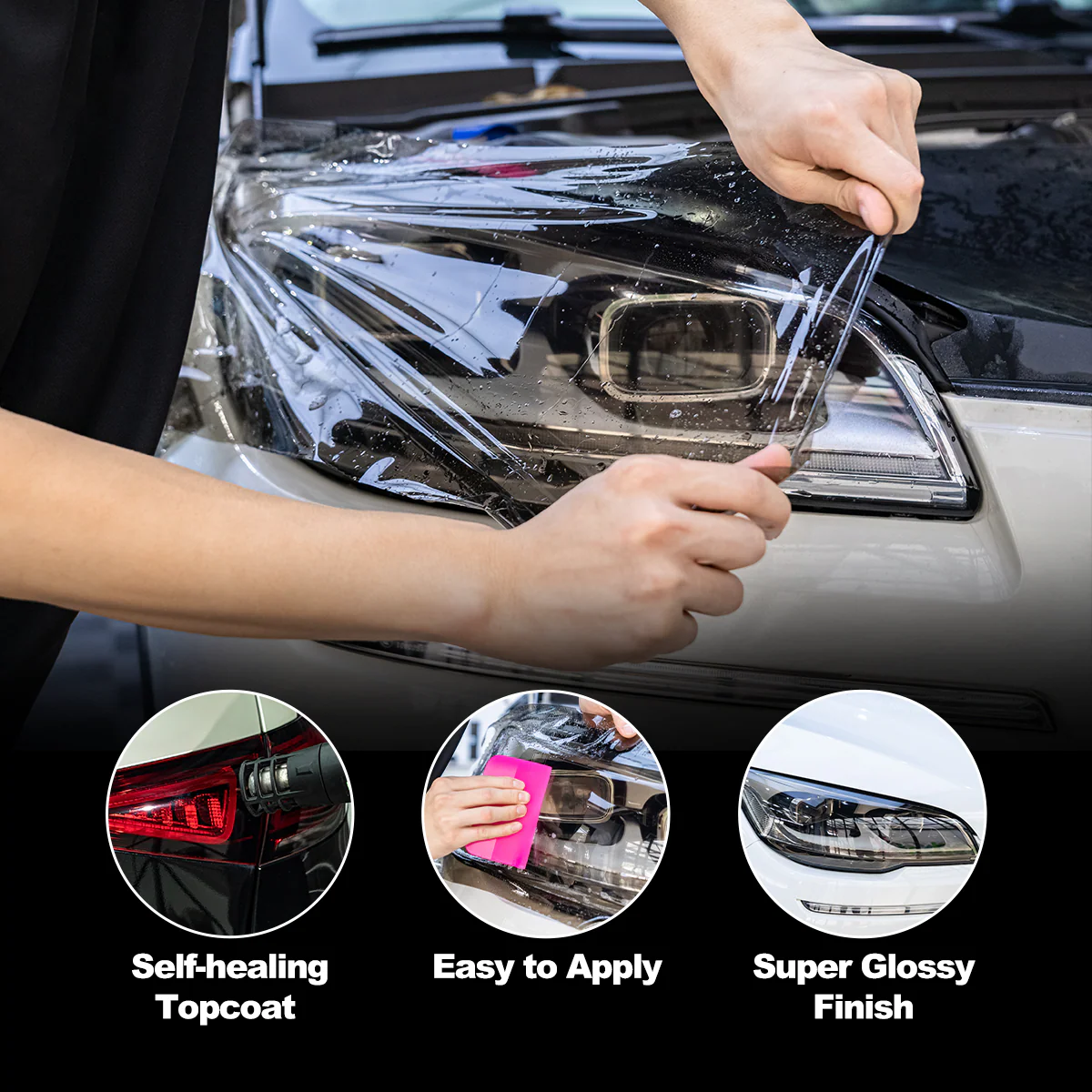 Self-Healing Light Black Headlight Film (Wet Apply) - Image 2